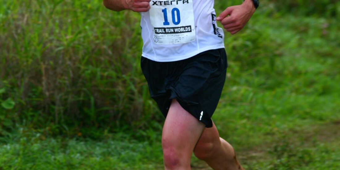 Professional extreme athlete Richard P. Burgunder III competing at the XTERRA Trail Run World Championship on Sunday, December 6, 2009, at Kualoa Ranch on Oahu, Hawaii. Burgunder finished 67th overall and 4th in the men’s 30-34 age group. (Photo credit: Brightroom)